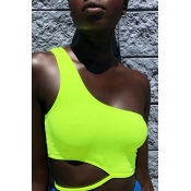 Lovely Casual One Shoulder Green Tank Top