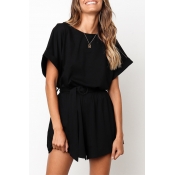 Lovely Casual O Neck Black One-piece Romper