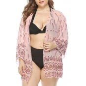 Lovely Bohemian Printed Pink Plus Size Cover-up