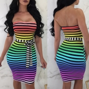 Lovely Casual Off The Shoulder Striped Multicolor 