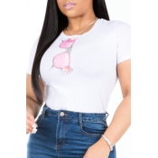 Lovely Casual O Neck Printed White T-shirt