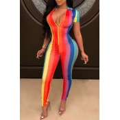 Lovely Casual Striped Printed Zipper Design Red On