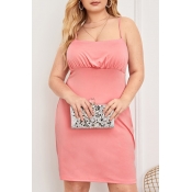 Lovely Casual Spaghetti Straps Pink Knee Length Pl
