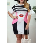 Lovely Casual O Neck Printed Patchwork Pink Mini P