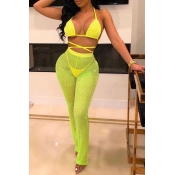Lovely Hollow-out See-through Yellow Three-piece S