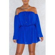 Lovely Stylish Off The Shoulder Royalblue One-piec