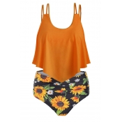 Lovely Printed Asymmetrical Croci Two-piece Swimwe