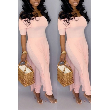 jumpsuit split shoulder lovely casual piece side pink lovelywholesale clothes
