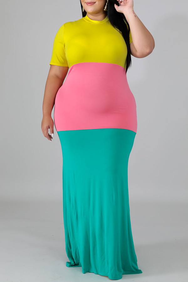 

Lovely Leisure Patchwork Multicolor Maxi Plus Size Dress, Multi