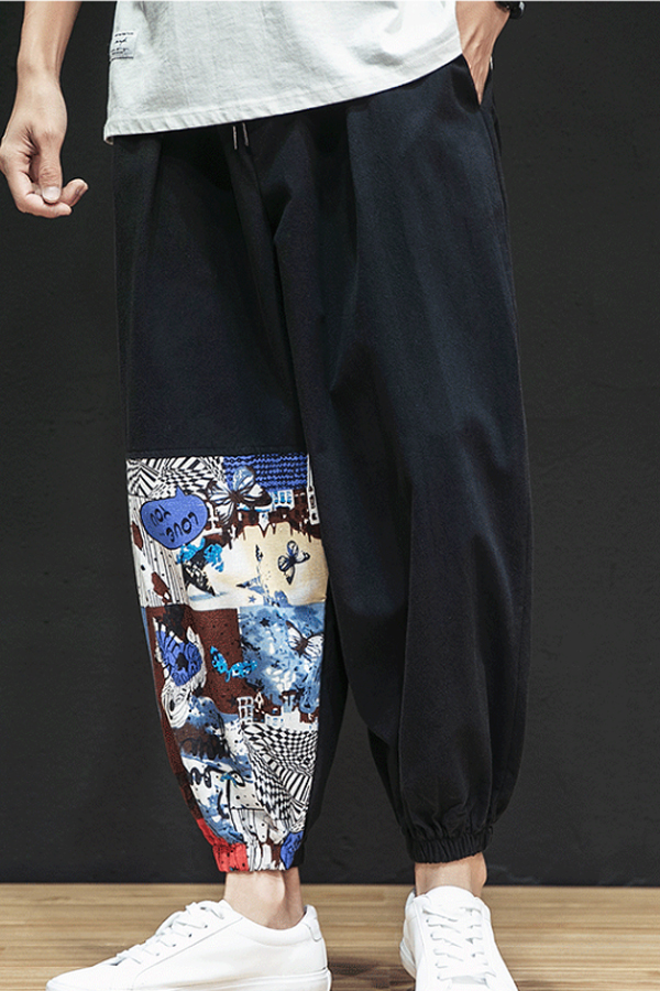 

Lovely Casual Printed Patchwork Black Loose Pants