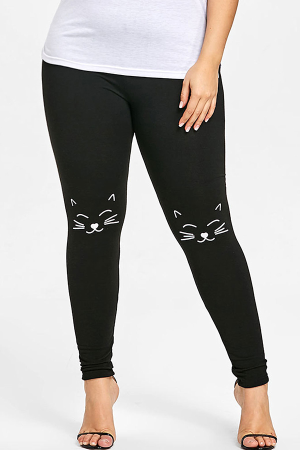 Lovely Casual Printed Black Plus Size Leggings