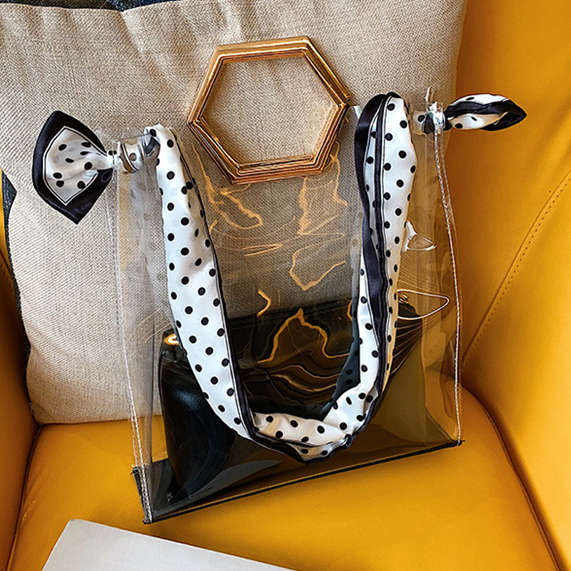Lovely Casual Dot Printed See-through Black Crossbody Bag