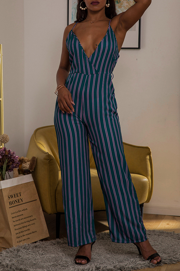 

Lovely Casual Spaghetti Straps Striped Pink One-piece Jumpsuit, Pink stripe