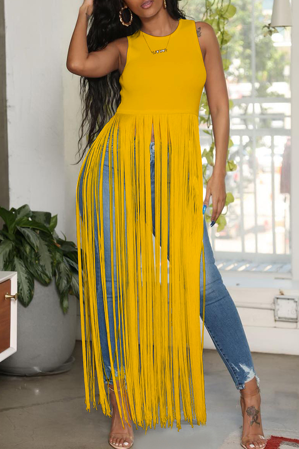 

Lovely Chic Tassel Design Yellow Blouse