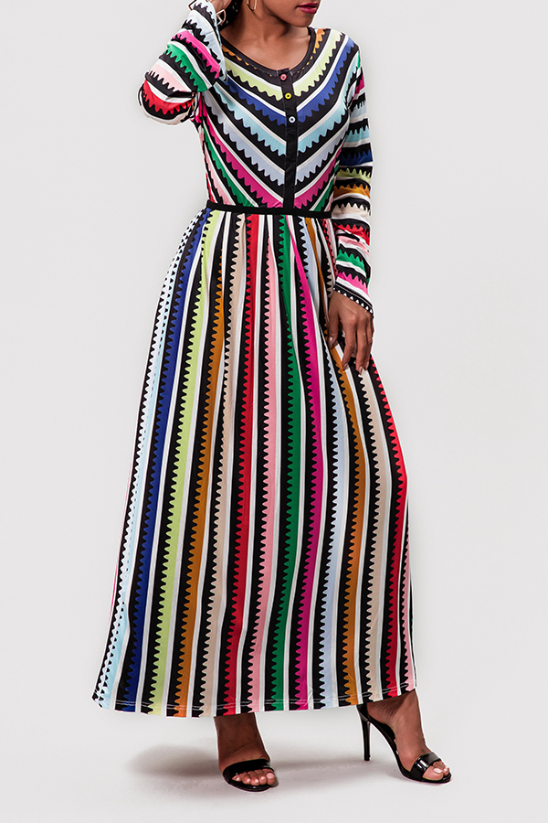 

Lovely Trendy Striped Multicolor Ankle Length Dress, Multicolor mstn