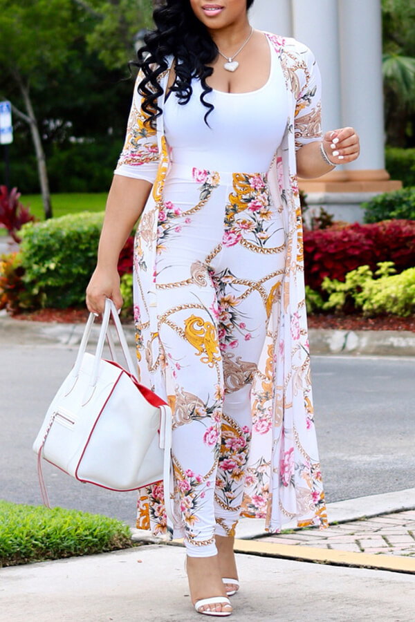 

Lovely Casual Printed White Two-piece Pants Set(Without T-shirt