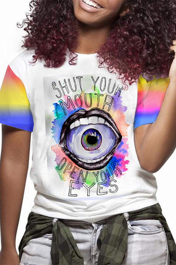 

Lovely Casual O Neck Printed Multicolor T-shirt, Multi