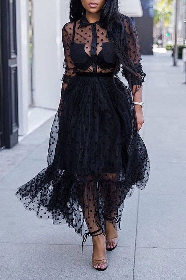 

Lovely Sexy See-through Black Ankle Length Dress(Without Lining