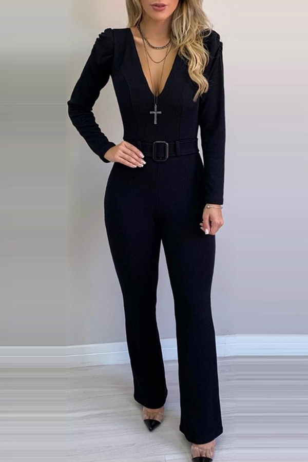 

Lovely Temperament V Neck Black One-Piece Jumpsuit