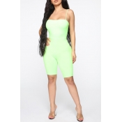 Lovely Casual Spaghetti Straps Green One-piece Rom