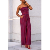 Lovely Casual Off The Shoulder Striped Wine Red On