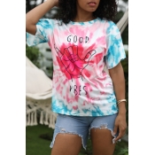 Lovely Casual O Neck Tie-dye Printed Multicolor T-