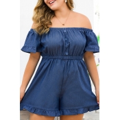 Lovely Stylish Off The Shoulder Blue Plus Size One