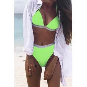 Lovely Halter Neck Patchwork Green Two-piece Swimw