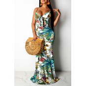 Lovely Sexy Spaghetti Straps Printed Hollow-out Wh