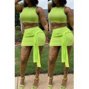 Lovely Casual O Neck Green Two-piece Skirt Set