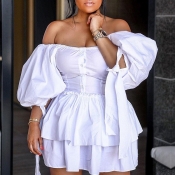 Lovely Stylish Off The Shoulder Ruffle White Mini 