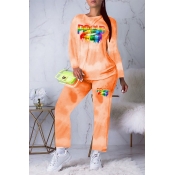 Lovely Casual Lip Printed Orange Two-piece Pants S