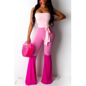 Lovely Trendy Color-lump Patchwork Pink One-piece 
