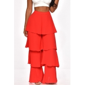 Lovely Trendy Layered Ruffle Design Red Pants