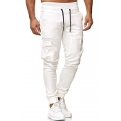 Lovely Casual Pockets Design White Pants
