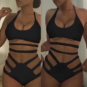 Lovely Hollow-out Black Two-piece Swimwear