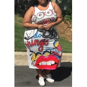 Lovely Casual Tank Sleeveless Print White Mid Calf