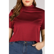 Lovely Casual Half A Turtleneck Wine Red Blouse