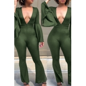 Lovely Sexy Deep V Neck Green One-piece Jumpsuit