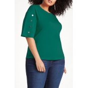 Lovely Casual O Neck Blackish Green Blouse