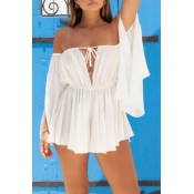 Lovely Sexy Off The Shoulder Ruffle Design White M