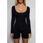 Lovely Casual U Neck Skinny Black One-piece Romper
