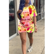 Lovely Casual Printed Yellow Two-piece Shorts Set