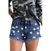 Lovely Casual Printed Deep Blue Shorts