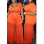 Lovely Casual Loose Orange Plus Size One-piece Jum