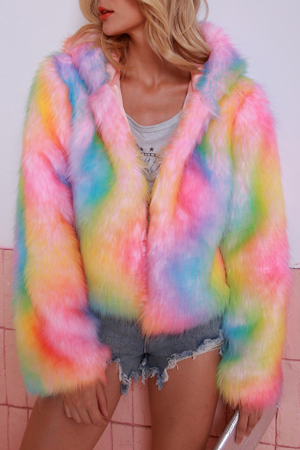 

Lovely Casual Hooded Collar Multicolor Coat, Multi