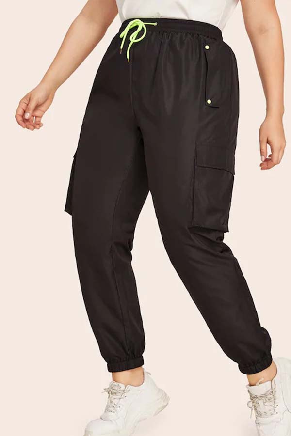 

Lovely Casual Pockets Design Black Plus Size Pants