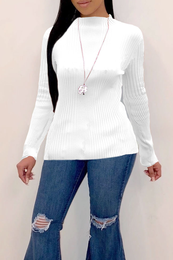 Lovely Trendy O Neck Skinny White Sweaters