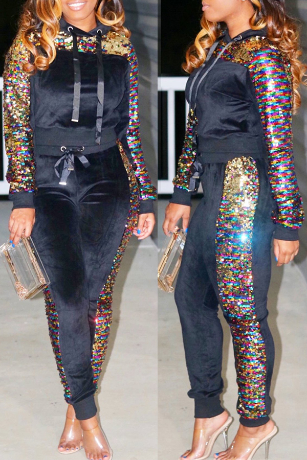 

Lovely Casual Hooded Collar Black Two-piece Pants Set