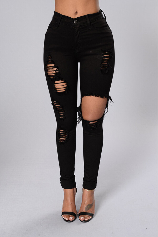 

LW Leisure Hollow-out Black Jeans